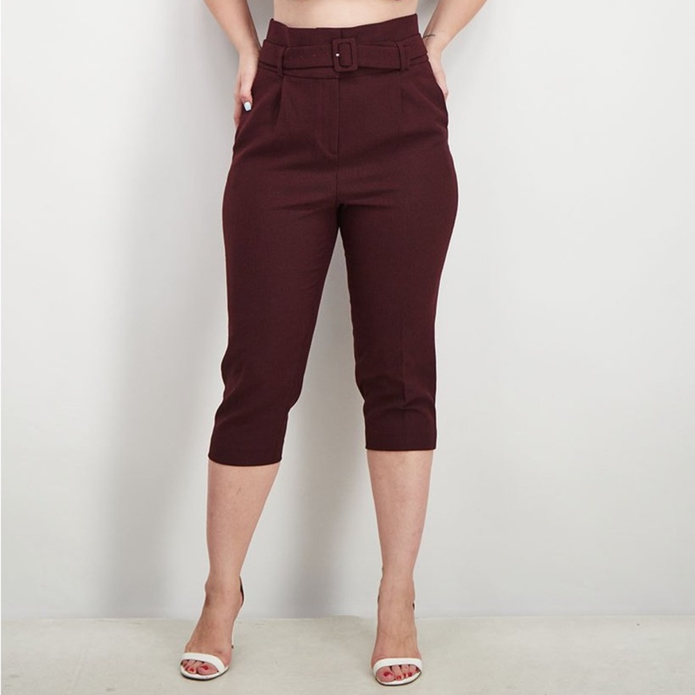 Uterque Checked Plaid Burgundy Red And BlackHigh Rise Trouser Pants Size 28 M